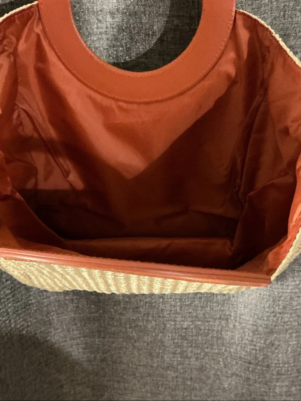 Woven Straw Tote with Orange Ring Handles